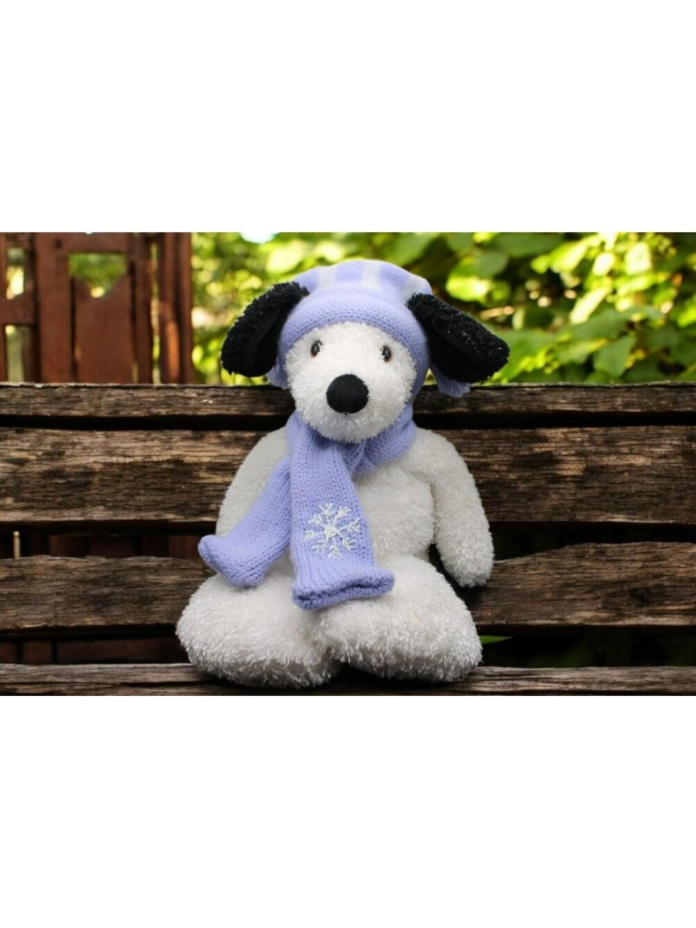 Vintage 2001 Commonwealth Black & White Floppy Ears Dog Bean Bag Plush Toy 15"